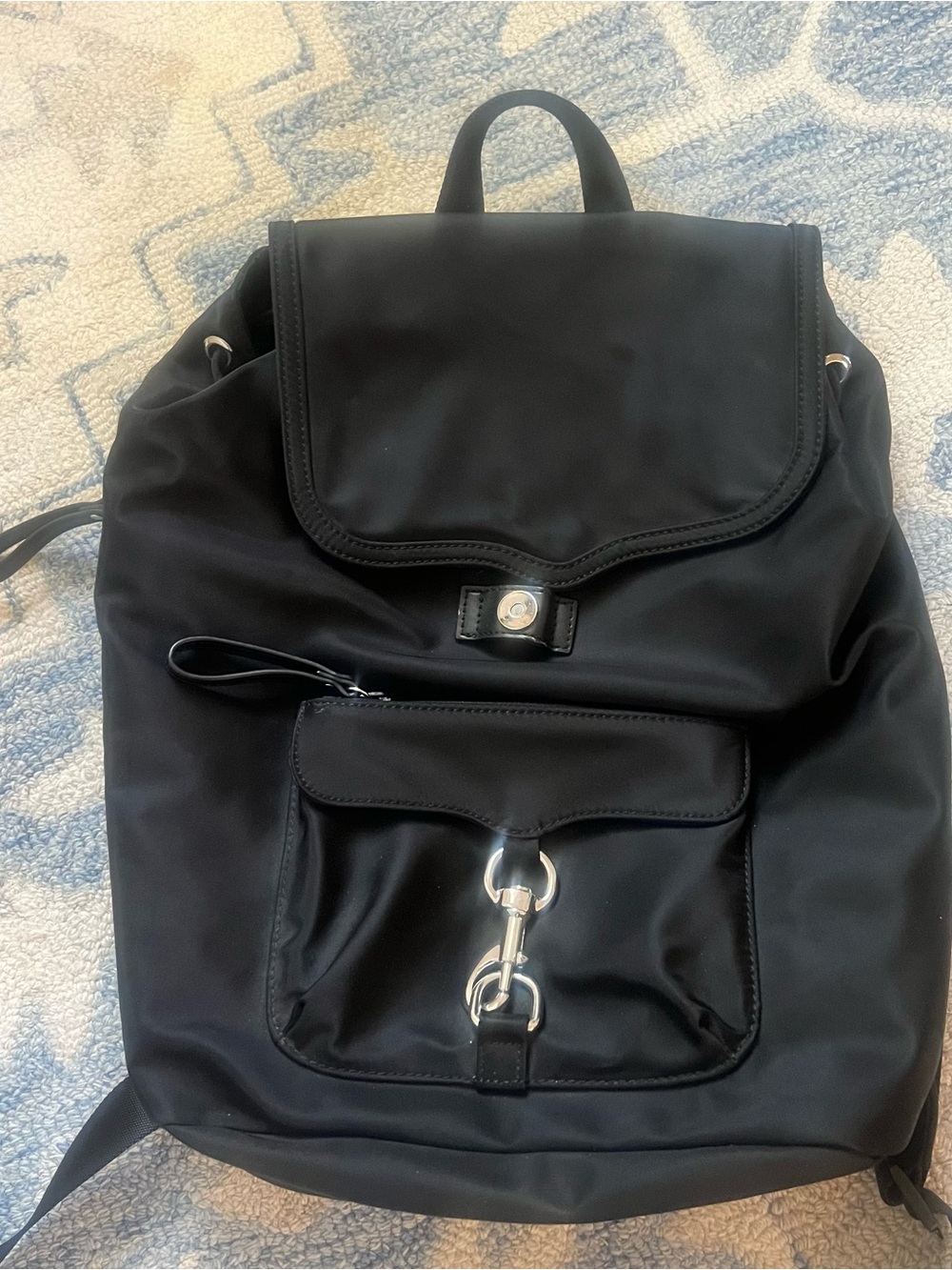 Rebecca Minkoff Black Nylon Bikeshare Backpack Drawstring with Front Pocket